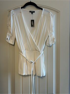 NWT Express White Wrap Blouse with Tie Waist